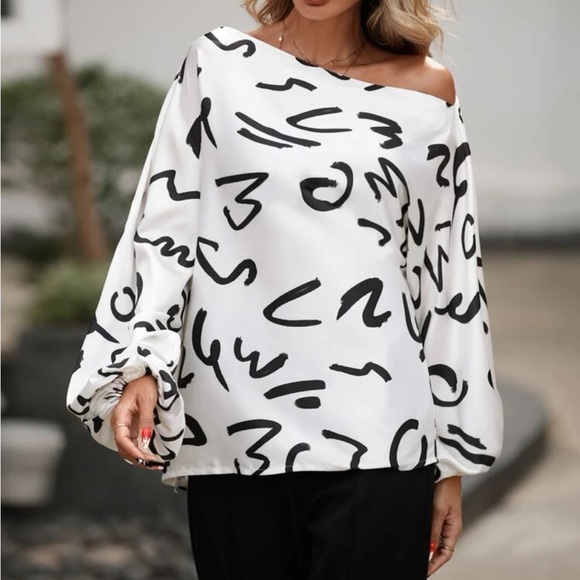 Elegant Off Shoulder Asymmetrical Neck Long Sleeve Top Blouse Shirt - Picture 5 of 7